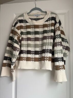 Women's Grey Bandit Cream Plaid Crewneck Sweater